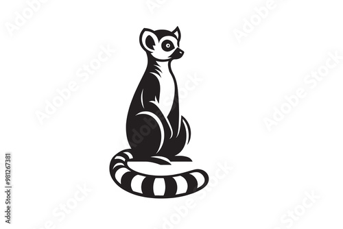  Lemur. Black and white simple vector illustration. Emblem, logo, print, isolated object