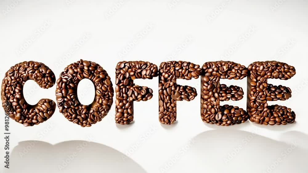 Coffee beans are forming the word coffee against a clean white background, showcasing a creative typography design that highlights the essence of this beloved beverage Coffee beans are forming the word coffee against a clean white background, showcasing a creative typography design that highlights the essence of this beloved beverage