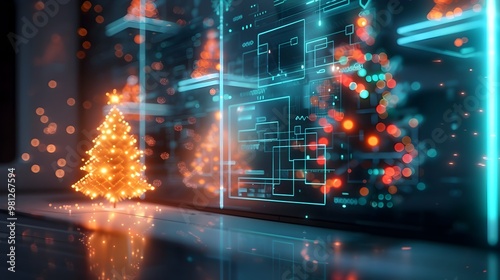 Warm Christmas Spirit Filling a Sleek High Tech Futuristic Home with Glowing Festive