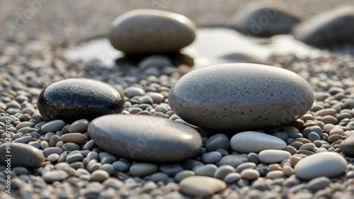 Minimalist composition of smooth pebbles balanced on each other photo