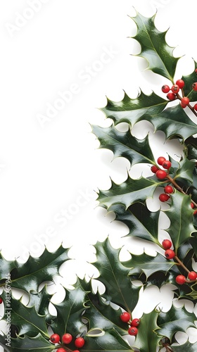 Watercolor Holly Branches with Red Berries in Festive