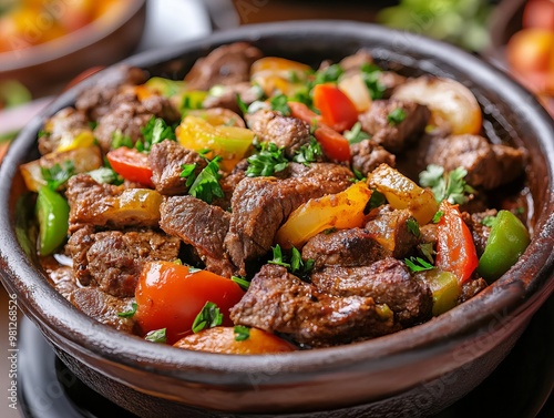 A Testi Kebab. The most popular Turkish dishes. Slow-cooked meat and vegetables cooked in a sealed clay pot, broken open just before serving.