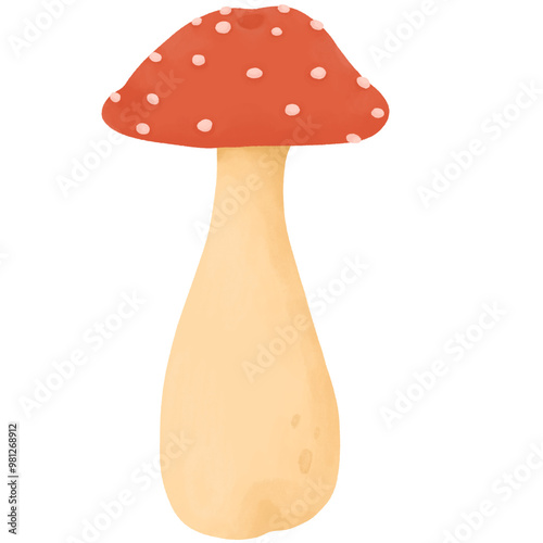 Red Mushroom Illustration with White Dots