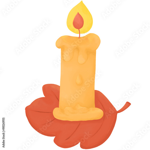 Autumn Candle on Red Leaf