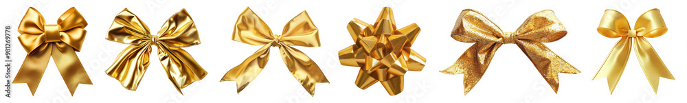 Gold ribbon bow png cut out element set Gold ribbon bow png cut out element set