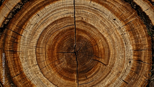 Close-up of tree rings on a freshly cut log showing detailed growth patterns.