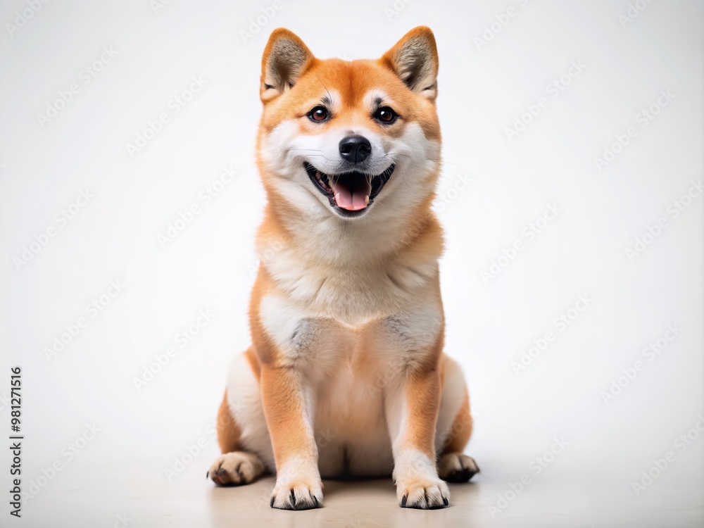 Adorable Shiba Inu dog sits upright, paws lifted in pure delight, showcasing a joyful expression with a beaming smile and twinkling eyes. Adorable Shiba Inu dog sits upright, paws lifted in pure delight, showcasing a joyful expression with a beaming smile and twinkling eyes.