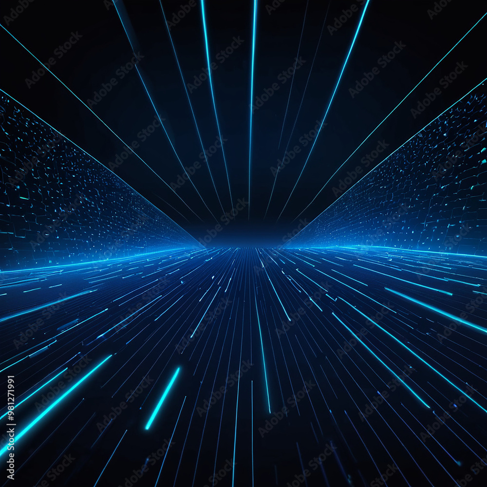 Obraz premium Abstract background blue lines technology data glowing lines form a corridor