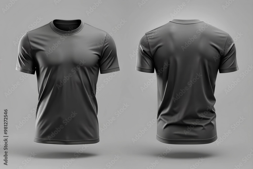 Blank black clean tshirt mockup isolated in front and back views 3D rendering Empty gray undershirt model mockup Clear dark classic soccer shirt template. AI Generative Blank black clean tshirt mockup isolated in front and back views 3D rendering Empty gray undershirt model mockup Clear dark classic soccer shirt template. AI Generative