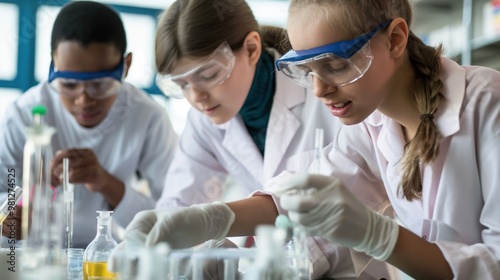 Students participating in a school science fair, presenting projects, expressions of curiosity and achievement, promoting STEM education and student innovation, school gym setting