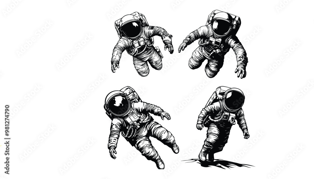 Fototapeta premium Astronaut silhouette vector illustrations