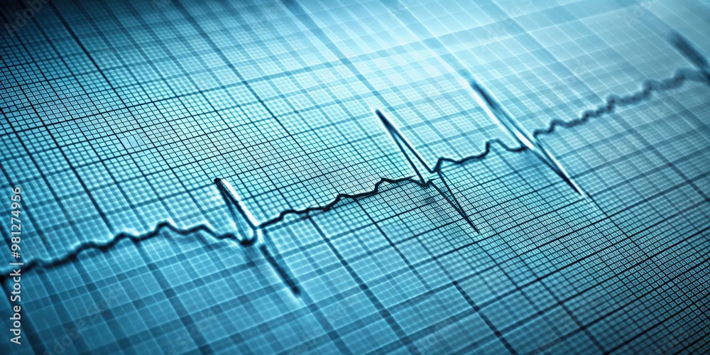 A detailed close-up image of a cardiograph machine showing heart rate and rhythm, cardiograph A detailed close-up image of a cardiograph machine showing heart rate and rhythm, cardiograph