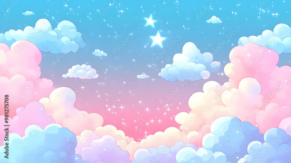 Dreamy Sky with Fluffy Clouds and Twinkling Stars Dreamy Sky with Fluffy Clouds and Twinkling Stars