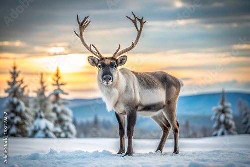  Majestic Reindeer in Snowy Landscape at Sunset