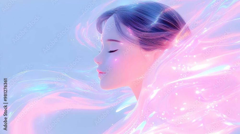 Dreamy Digital Art: Girl with Shimmering Colors Dreamy Digital Art: Girl with Shimmering Colors