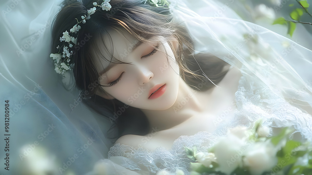 Dreamy Bridal Portrait with Floral Crown and Veil Dreamy Bridal Portrait with Floral Crown and Veil