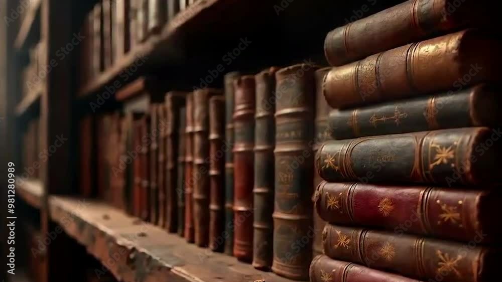 Antique Books on Wooden Bookshelf Antique Books on Wooden Bookshelf