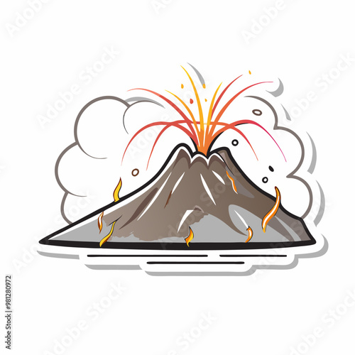 Sticker design with Volcano eruption with lava on a isolated white background (1)