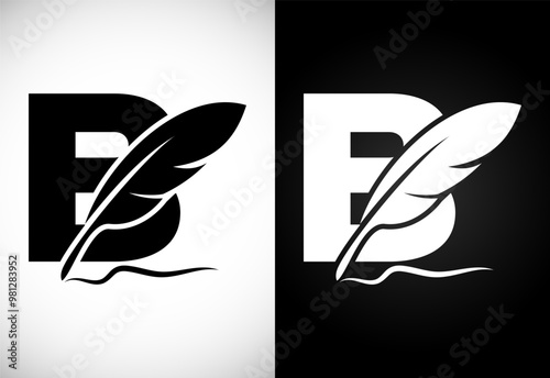 English alphabet B with feather logo design template. Logo for a writer or publishers.