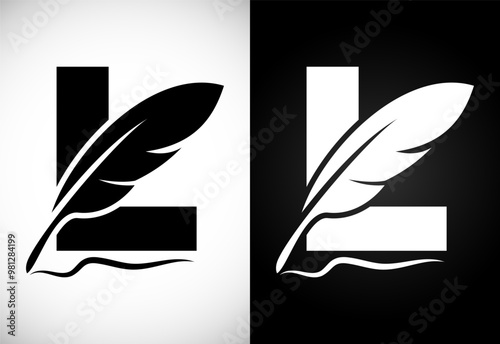 English alphabet L with feather logo design template. Logo for a writer or publishers.