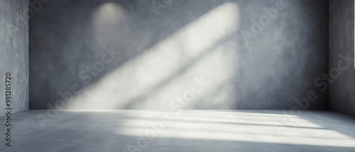 A modern, empty room with concrete walls and soft light streaming through, perfect for showcasing minimalism and space.