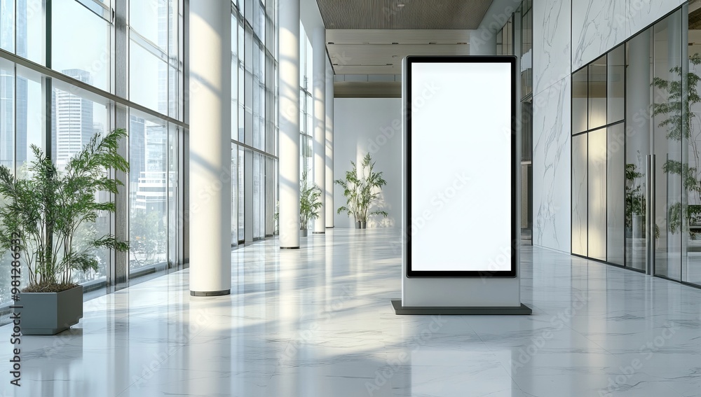Vertical Digital Billboard in Modern Office Building, AI generated illustration Vertical Digital Billboard in Modern Office Building, AI generated illustration