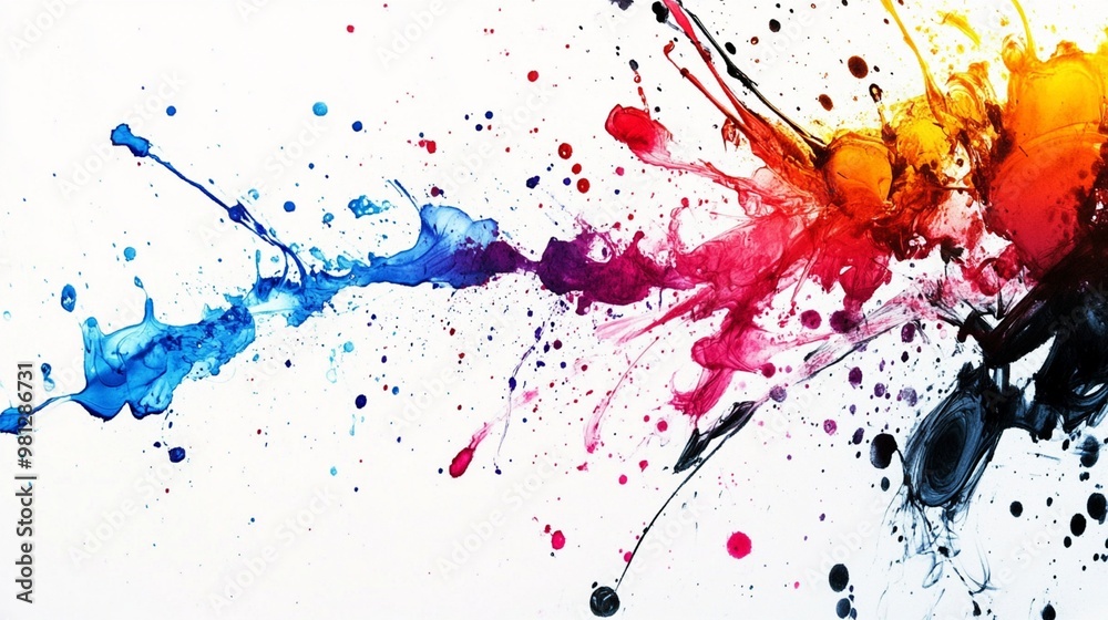 Vibrant explosion of colorful paint splatters across a white canvas, creating a dynamic abstract artwork full of energy and movement. Artistic chaos unleashed. Vibrant explosion of colorful paint splatters across a white canvas, creating a dynamic abstract artwork full of energy and movement. Artistic chaos unleashed.