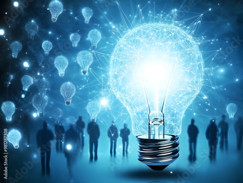 Crowdsourcing Ignites Innovation Glowing Bulb Illuminates Collective Brilliance photo
