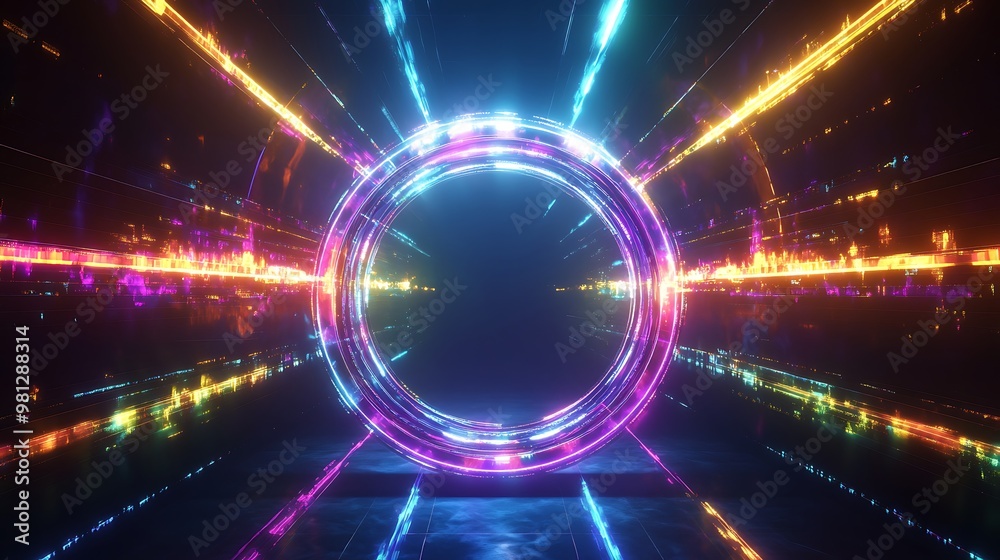 Obraz premium Radiating Neon Light Burst, futuristic flashes, Motion lights, Colorful Streaks on Dark Background