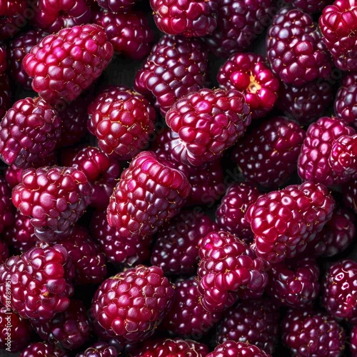 Loganberry texture background, Rubus loganobaccus fruits pattern, many logan berry mockup photo