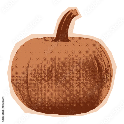 Thanksgiving monochrome pumpkin. Vintage illustration with dotted photocopy texture. Scrapbook cutout element for wall design, t-shirt prints, invitations, menus.