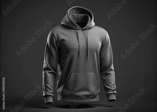 Exclusive 3D rendering of a black sweatshirt hoodie mockup on a black background suitable for branding and packaging design. AI Generative