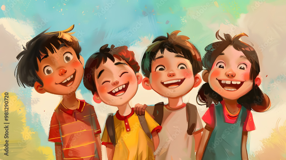 Fototapeta premium Five cheerful kids