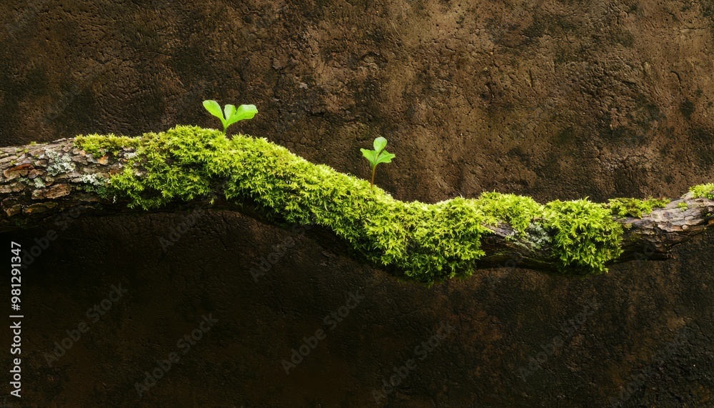 A rugged tree branch covered in moss, its textured bark blending with the brown tones of the forest floor and the soft green hues of nearby plants. A rugged tree branch covered in moss, its textured bark blending with the brown tones of the forest floor and the soft green hues of nearby plants.
