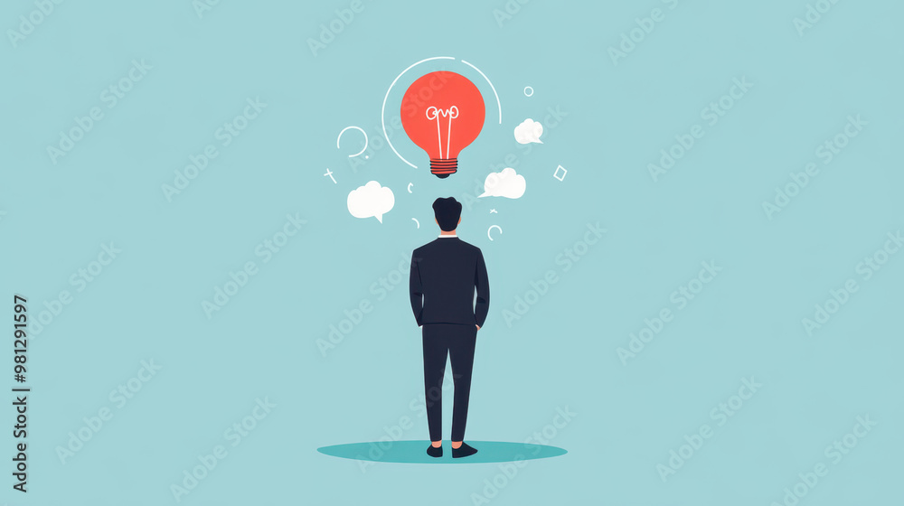 A person visualizing ideas with light bulb above, representing creativity and inspiration. scene conveys sense of contemplation and innovation A person visualizing ideas with light bulb above, representing creativity and inspiration. scene conveys sense of contemplation and innovation