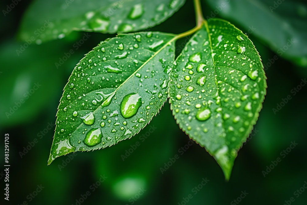 Ultra-Realistic Close-Up of Fresh Green Leaf with Water Drops, Green Nature Background AI generated illustration Ultra-Realistic Close-Up of Fresh Green Leaf with Water Drops, Green Nature Background AI generated illustration