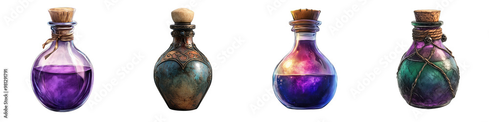 Glass Bottle - Container for magical elixirs Isolated on Clear White Background Highly Detailed Glass Bottle - Container for magical elixirs Isolated on Clear White Background Highly Detailed