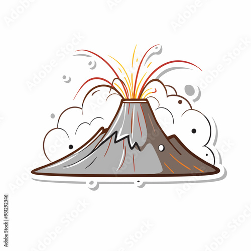 Sticker design with Volcano eruption with lava on a isolated white background (3)