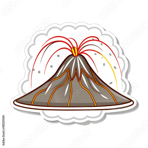 Sticker design with Volcano eruption with lava on a isolated white background (20)