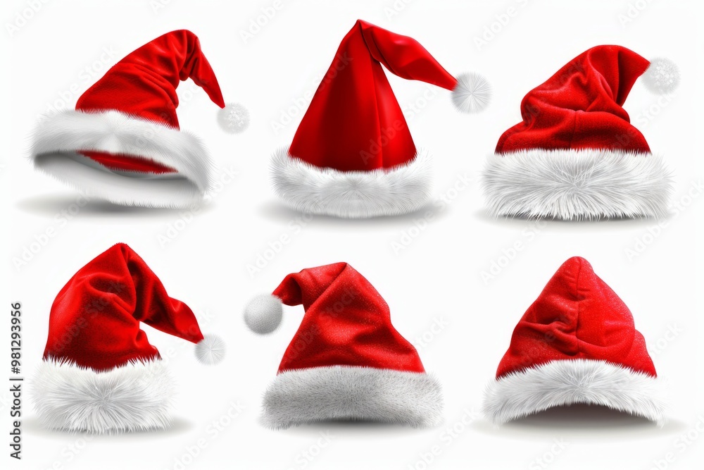 Santa hat icon, christmas hat, santa claus cap , red holiday costume symbol, xmas hat sign on white Santa hat icon, christmas hat, santa claus cap , red holiday costume symbol, xmas hat sign on white