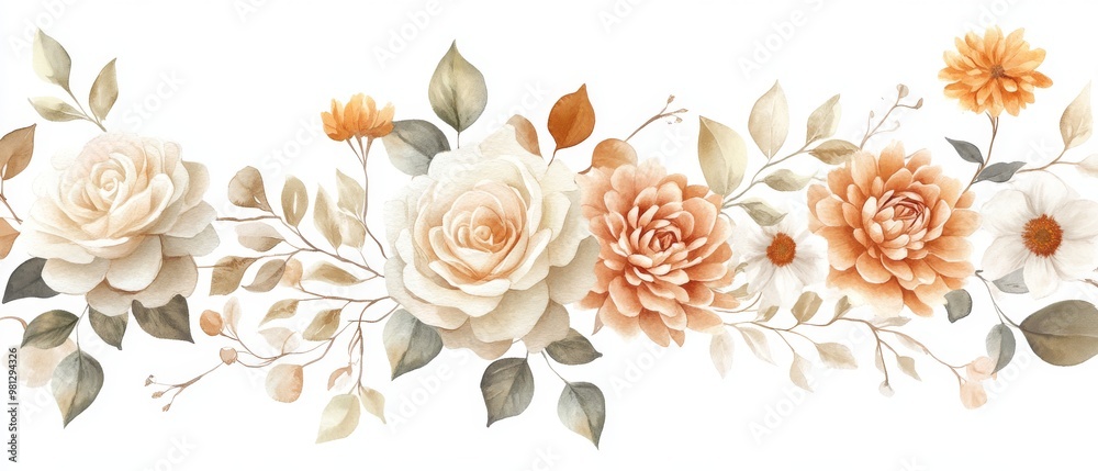 Obraz premium This stunning autumnthemed wedding bouquet is designed beautifully with soft roses and delicate blooms in warm, inviting tones, making it perfect for any bohoinspired celebration or event