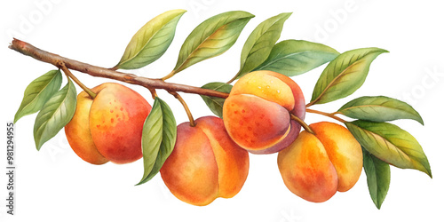 Branch with Peaches Isolated on Transparent Background, Ideal for Botanical Illustrations and Culinary Design Projects