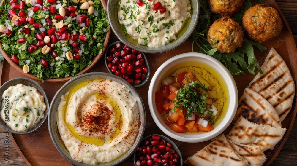Mediterranean Meze Platter with Hummus, Baba Ganoush, and Pita Bread Mediterranean Meze Platter with Hummus, Baba Ganoush, and Pita Bread