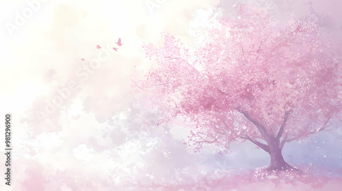 Blooming Cherry Tree in a Watercolor Dream