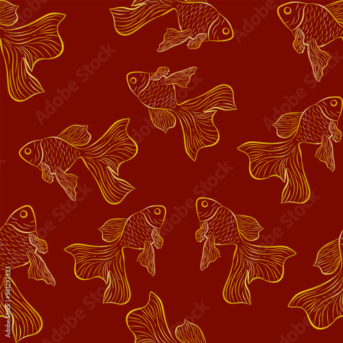 seamless pattern with gold fish.