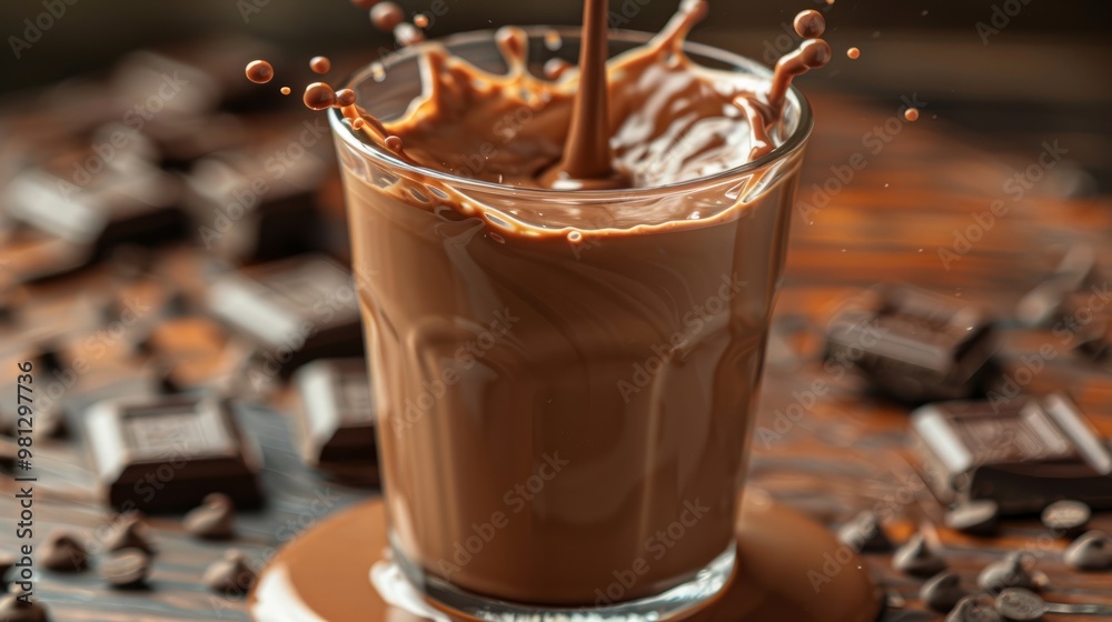 Chocolate Milk with Splashes isolated on white background 