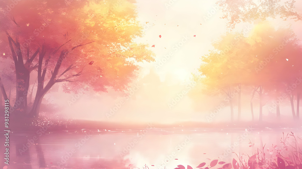 Autumn Leaves Falling on a Calm Lake Autumn Leaves Falling on a Calm Lake