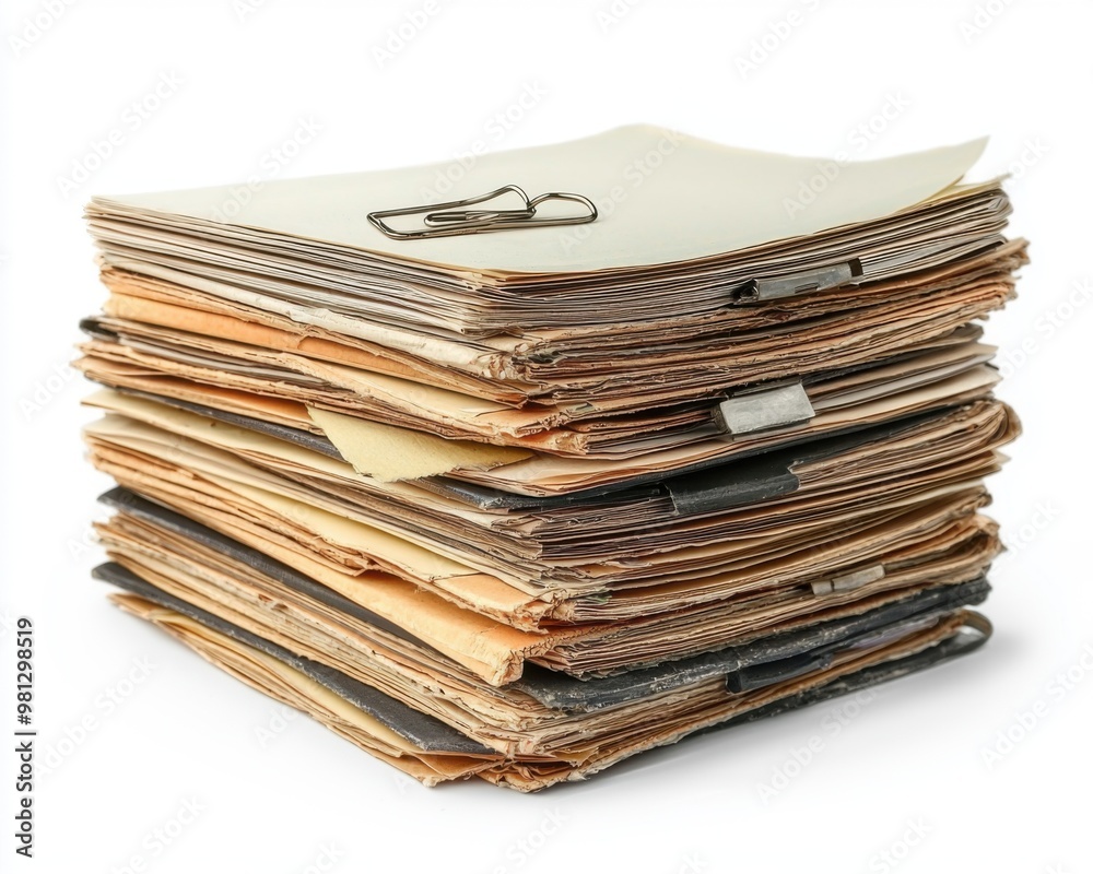 Stack of Old Paper Files with Binder Clip. Stack of Old Paper Files with Binder Clip.