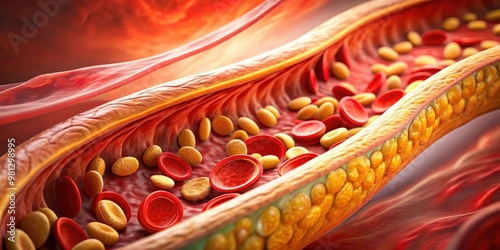 Close up of cholesterol plaque buildup in narrow artery , atherosclerosis photo