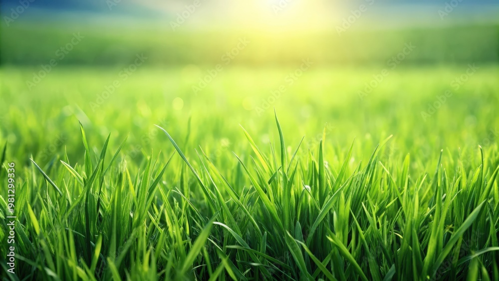 Fototapeta premium Green grassy field with isolated blades of grass, meadow, nature, plant, botanical, greenery, landscape, outdoors, environment